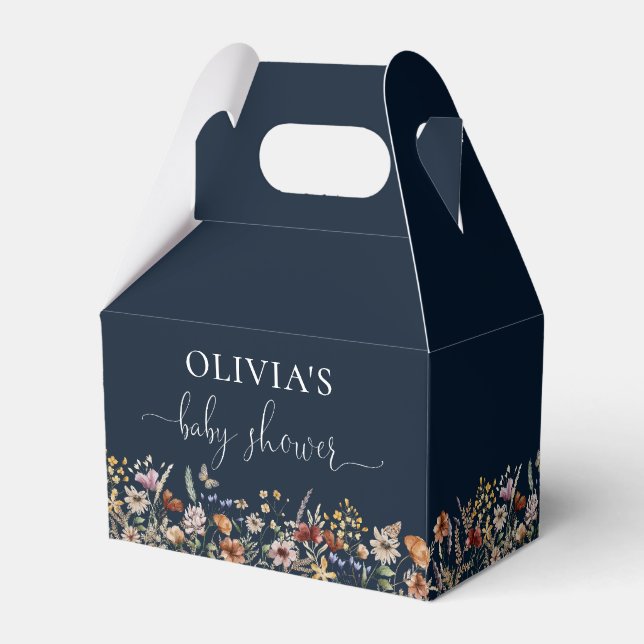 Navy Blue Tiny Wildblume Baby Duschbox Geschenkschachtel (Rückseite)