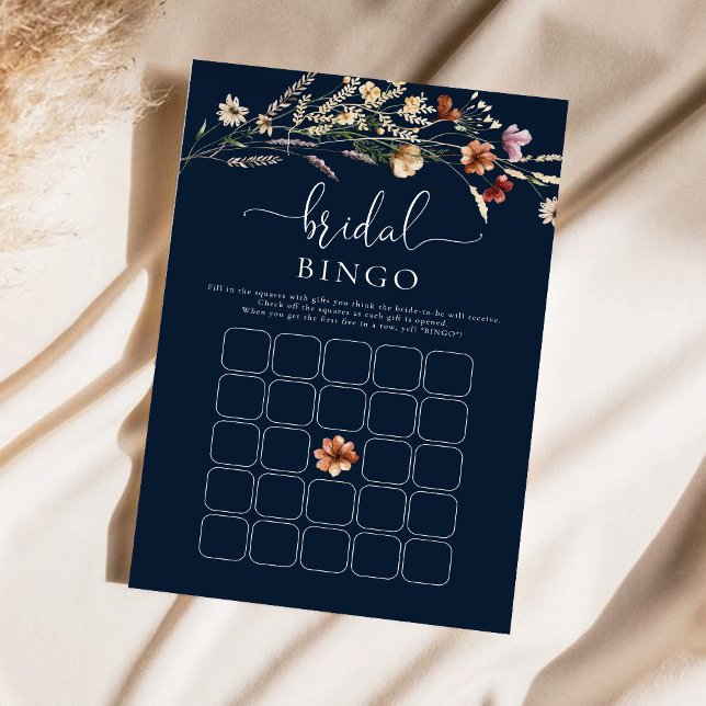 Navy Blue Tiny Wildblume Brautparty Bingo (Von Creator hochgeladen)