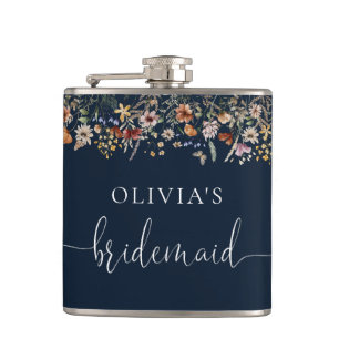 Navy Blue Tiny Wildblume Brautparty Flask Flachmann