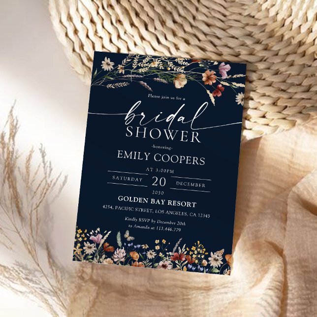 Navy Blue Tiny Wildblume Bridal Dusche Einladung (Von Creator hochgeladen)