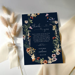 Navy Blue Tiny Wildblume Hochzeit Dankeschön Karte