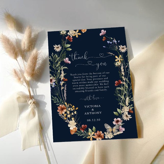Navy Blue Tiny Wildblume Hochzeit Dankeschön Karte (Von Creator hochgeladen)