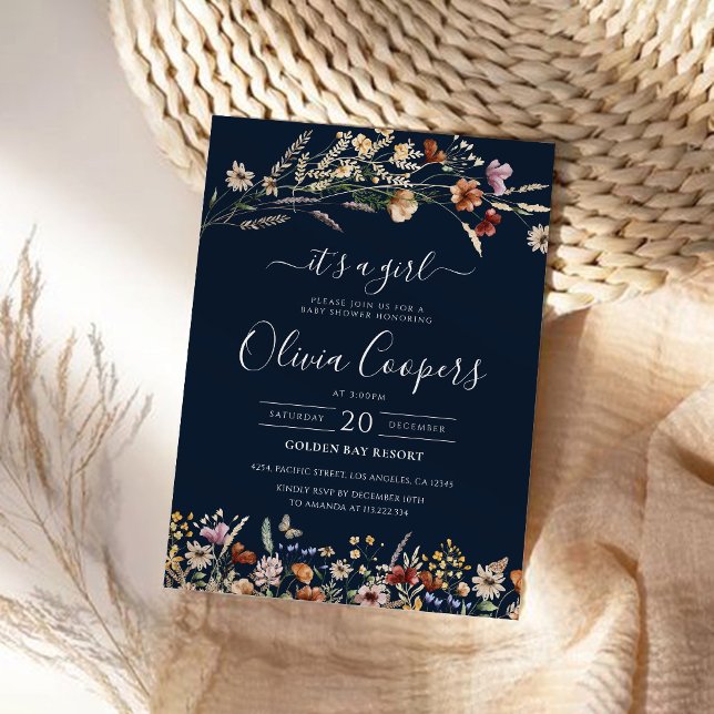 Navy Blue Tiny Wildblume Kinderdusche Einladung (Von Creator hochgeladen)