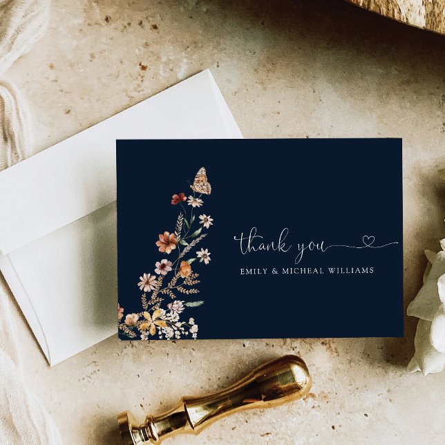Navy Blue Tiny Wildblume Wedding Flat Dankeskarte (Von Creator hochgeladen)