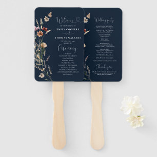 Navy Blue Tiny Wildblume Wedding Program Hand Fan Fächer