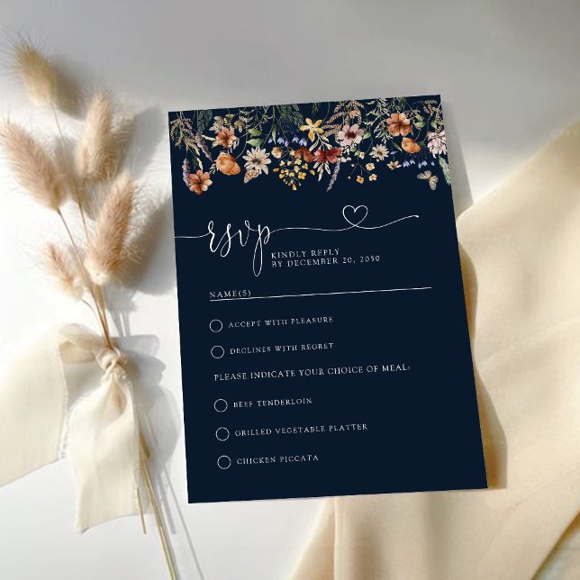 Navy Blue Tiny Wildblume Wedding RSVP Card Karte (Von Creator hochgeladen)