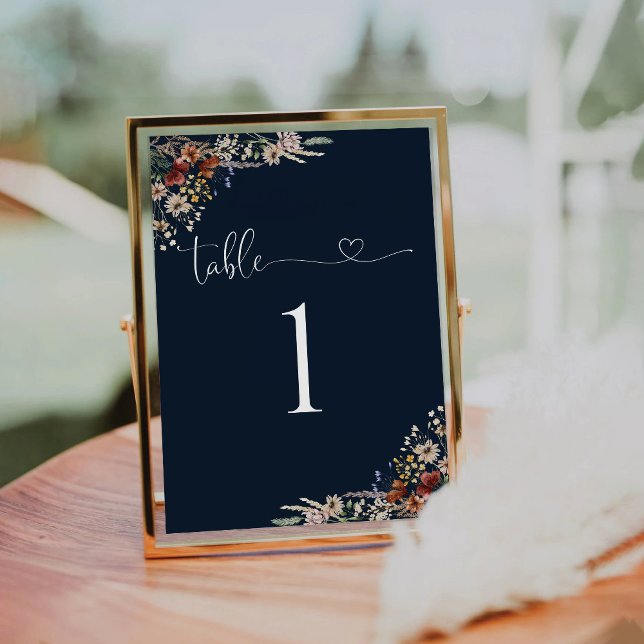 Navy Blue Tiny Wildblume Wedding Tischnummer (Von Creator hochgeladen)