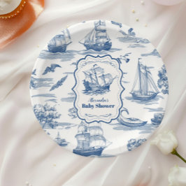 Navy Blue Toile Nautical Baby Dusche Pappteller