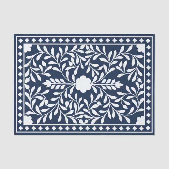 Navy Blue Traditional Bone Inlay Decoupage Paper Seidenpapier (Vorderseite)