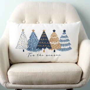 Navy Blue Trees Modern Simple Christmas Holiday Lendenkissen