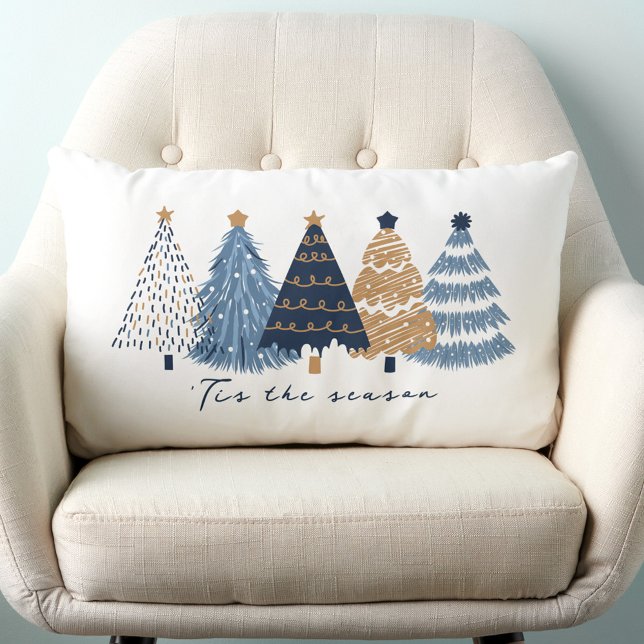 Navy Blue Trees Modern Simple Christmas Holiday Lendenkissen (Navy Blue Trees Modern Simple Christmas Holiday Lumbar Pillow)