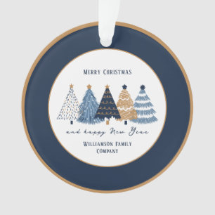 Navy Blue Trees Text Name Moderner Weihnachtsfeier Ornament