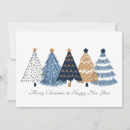 Navy Blue Trees White Christmas New Year Card Ankündigung