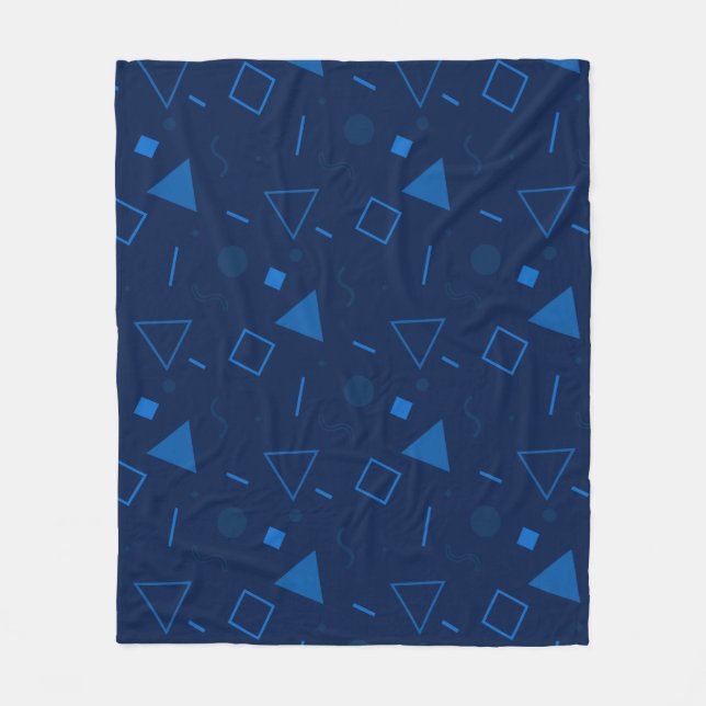 Navy Blue Triangle Circle Square Memphis Muster Fleecedecke (Vorderseite)