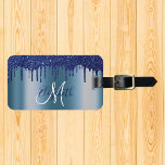 Navy Blue Tropfens Glitzer Metal Monogram Gepäckanhänger<br><div class="desc">Dieses Design kann in dem Bereich personalisiert werden, der durch das Ändern des Fotos und/oder Textes zur Verfügung gestellt wird. Sie können auch angepasst werden, indem Sie auf Vorlage personalisieren klicken und dann auf die Schaltfläche klicken, um weitere Optionen anzupassen, um die Hintergrundfarbe zu löschen oder zu ändern, Text hinzuzufügen,...</div>