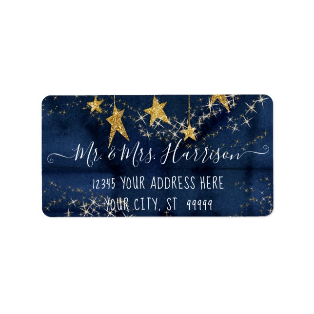 Navy Blue Twinkle Little Star Gold Rücksendeadress Adressaufkleber (Vorne)