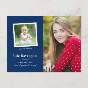 Navy Blue Two Foto Graduation Party Postkarte