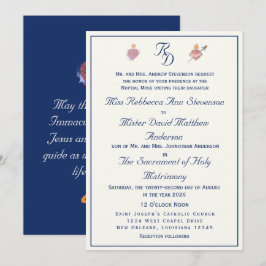 Navy-Blue Two Hearts Catholic Wedding Einladung