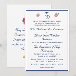 Navy-Blue Two Hearts Catholic Wedding Invitation Einladung
