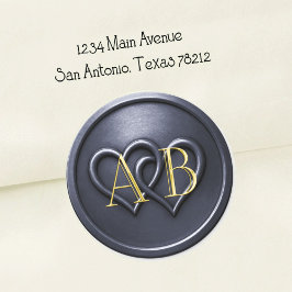 Navy Blue Two Hearts Intertwined Monogram Wedding Runder Aufkleber