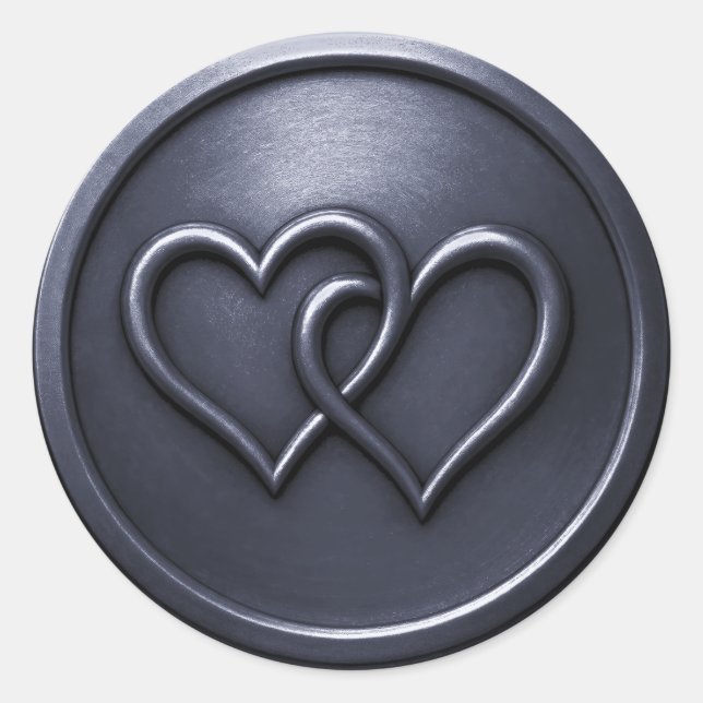Navy  Blue Two Hearts Intertwined Wedding Runder Aufkleber (Vorderseite)
