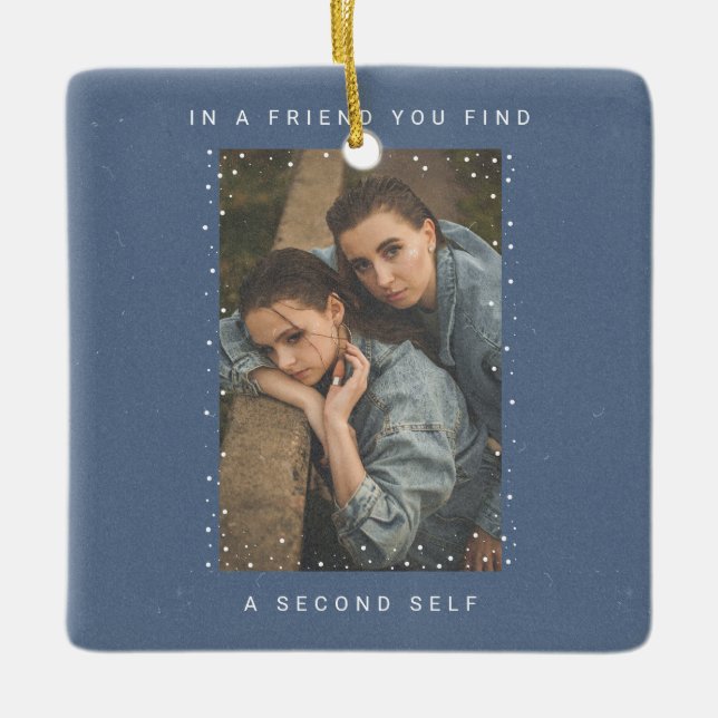Navy Blue Two Photo Snowfall Best Friends Photo Keramikornament (Vorderseite)
