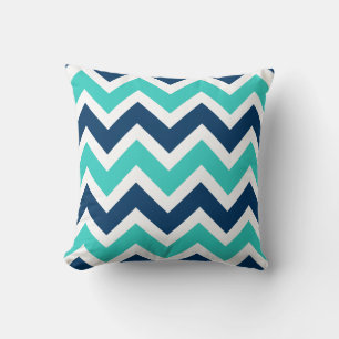 Navy Blue und Aquamarines Zickzack Zigzag Muster Kissen