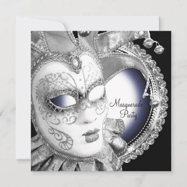 Navy Blue und Black Masquerade Party Einladungen (Vorderseite)