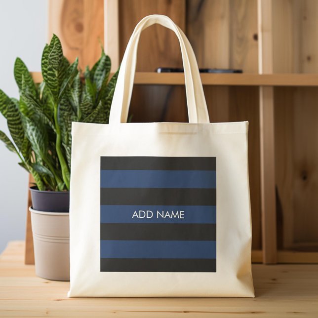 Navy Blue und Black Rugby Stripes mit Individuelle Tragetasche (Custom Tote Bag)