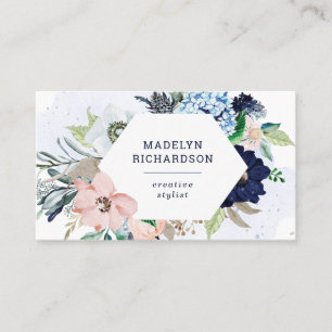 Navy Blue und Blush Nautical Blume in White Visitenkarte