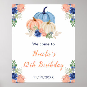Navy Blue und Blush Pumpkins Geburtstag Willkommen Poster