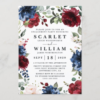 Navy Blue und Burgund Blush Pink Engagement Party Einladung