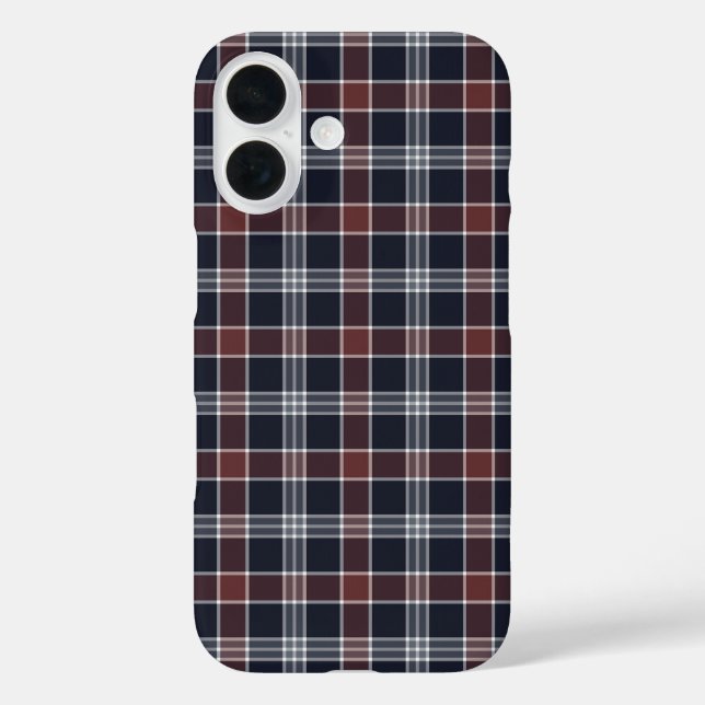 Navy Blue und Burgund Kariert iPhone 16 Hülle (Rückseite)