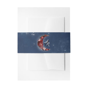 Navy Blue und Burgund Red Floral Moon Night Einladungsbanderole