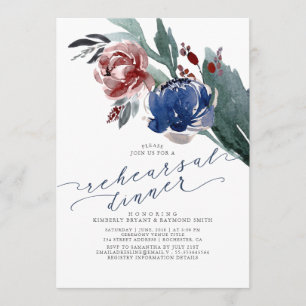 Navy Blue und Burgund Red Floral Probe Dinner Einladung