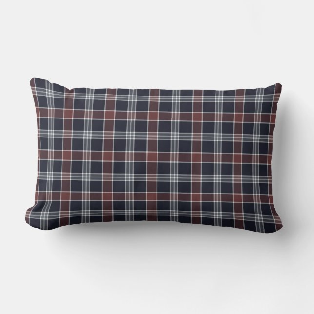 Navy Blue und Burgundy Kariert Square Kissen (Vorderseite)