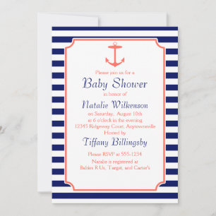 Navy Blue und Coral Anchor Silhouette Einladung