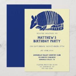 Navy Blue und Cream Armadillo Personalisiertes Par Einladung