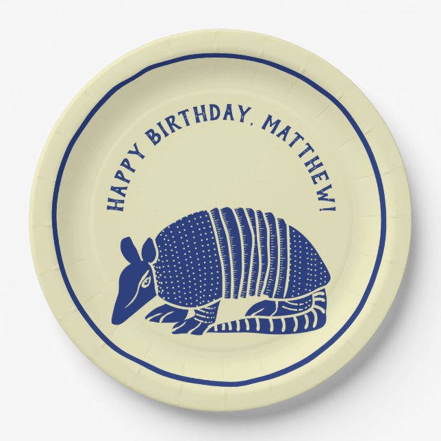 Navy Blue und Cream Armadillo Personalisiertes Par Pappteller (Vorderseite)