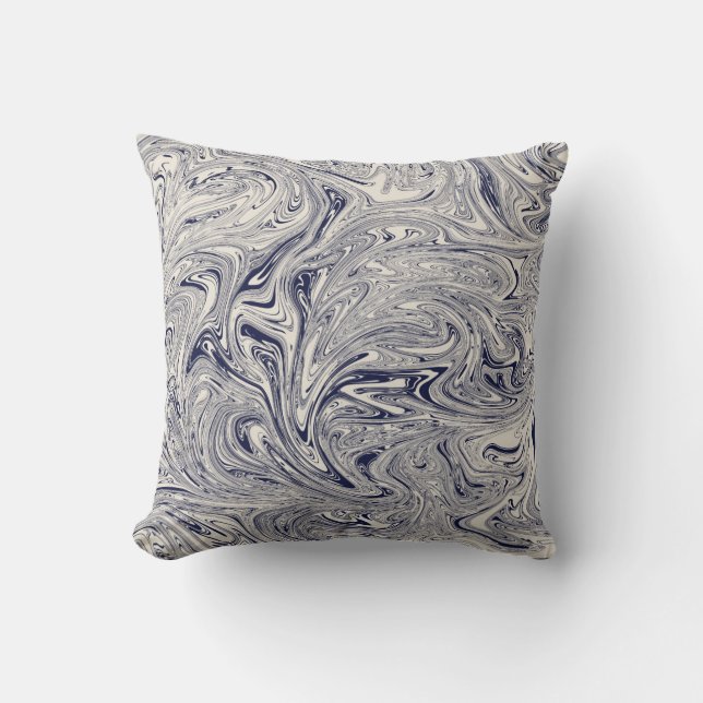 Navy Blue und Creamy White Marmor Swirl Kissen (Vorderseite)