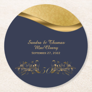 Navy Blue und Gold 50 Jahre alt Custom Runder Pappuntersetzer