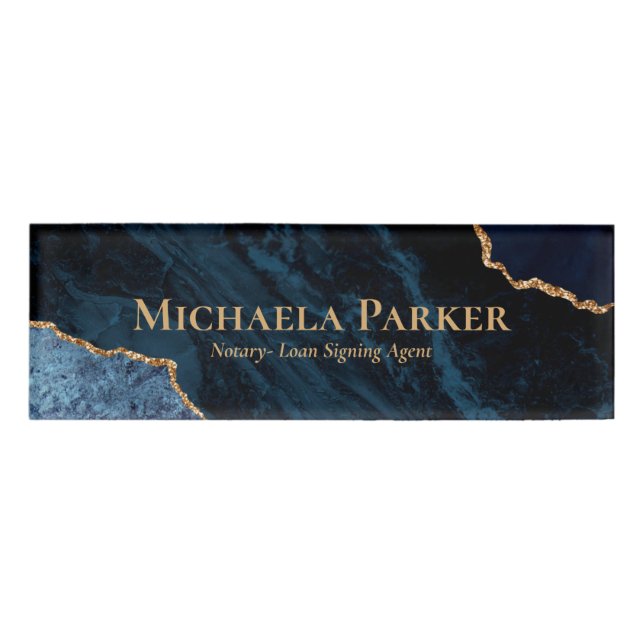 Navy Blue und Gold Agate Geode Namenschild (Vorderseite)