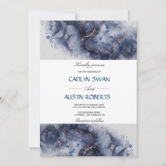 Navy Blue und Gold Agate Marmor Einladung