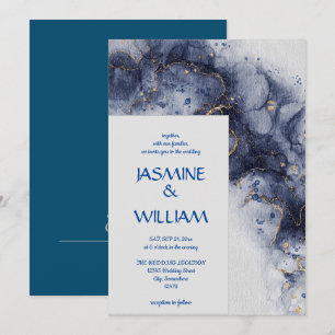 Navy Blue und Gold Agate Moderner Marmor Einladung