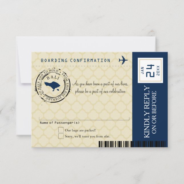 Navy Blue und Gold Bali Wedding RSVP (Vorderseite)