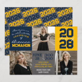 Navy Blue und Gold Chalkboard 3 Foto Abschluss Einladung