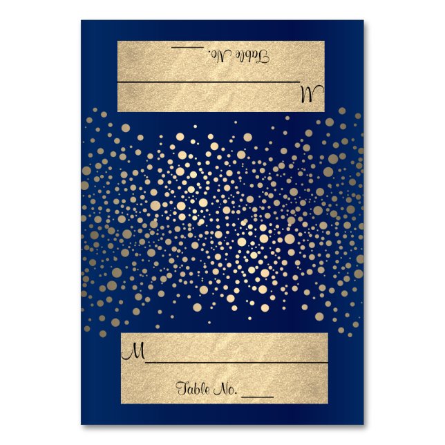 Navy Blue und Gold Confetti Dots Tischnummer (Vorderseite)
