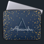 Navy Blue und Gold Confetti Monogram Laptopschutzhülle<br><div class="desc">Navy Blue und Gold Confetti Elegant Monogram Case. Dieser Fall kann so angepasst werden,  dass er Ihren Anfangs- und Vornamen enthält.</div>