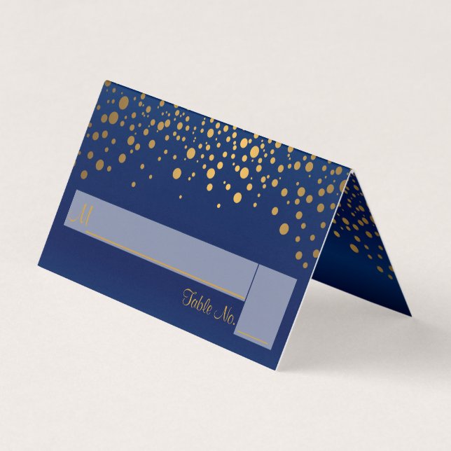 Navy Blue und Gold Confetti | Platzkarten Visitenkarten (Vorderseite)