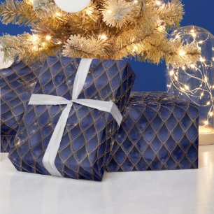 Navy Blue und Gold Dragon Scales Geschenkpapier
